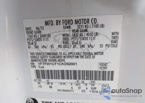 2012 Ford F-150 Fx2 из США, поврежденный, VIN 1FTFW1CF1CKD92901